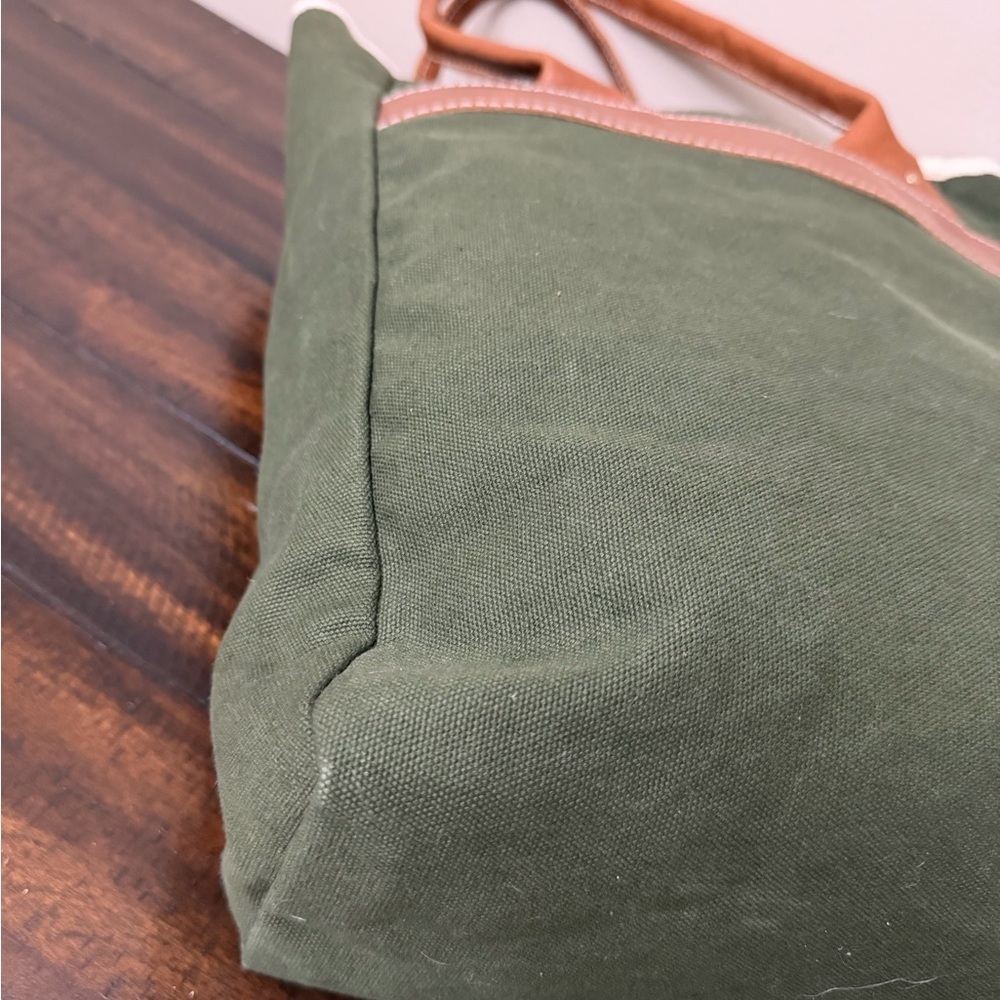 Rugged Green and Brown Canvas Tote Bag - Picture 5 of 6